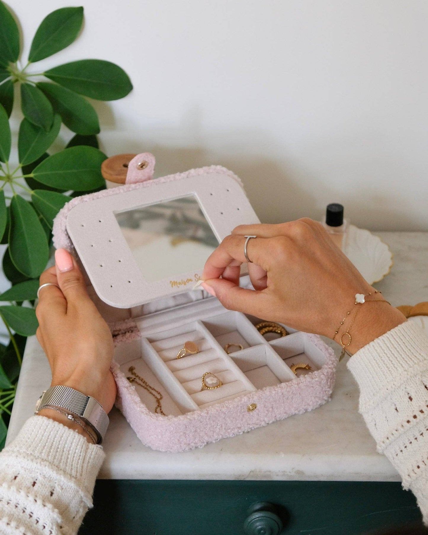 Boîte à bijoux de voyage Brigitte - Moumoute Rose