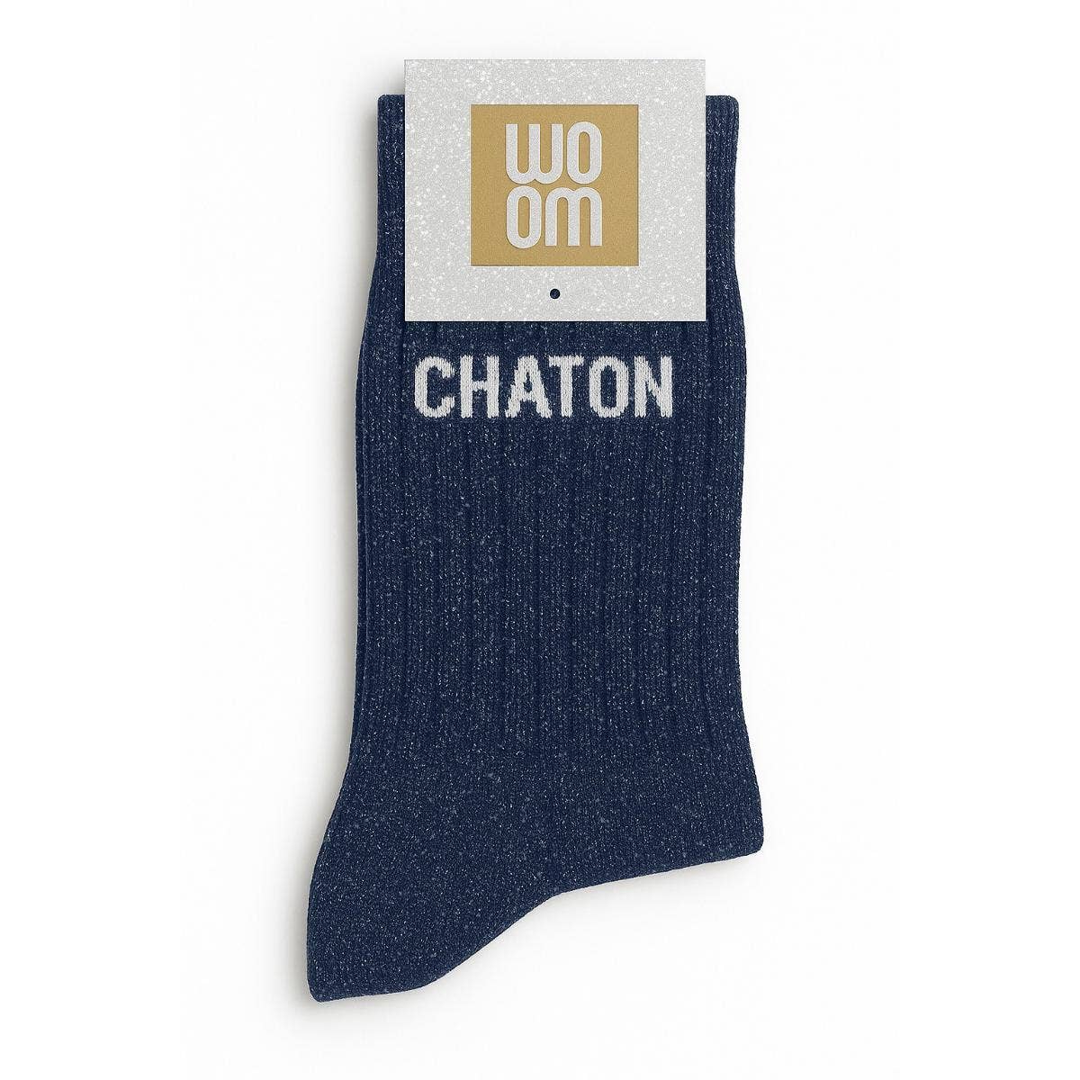 Chaussettes à Paillettes à Message "Chaton" Marine