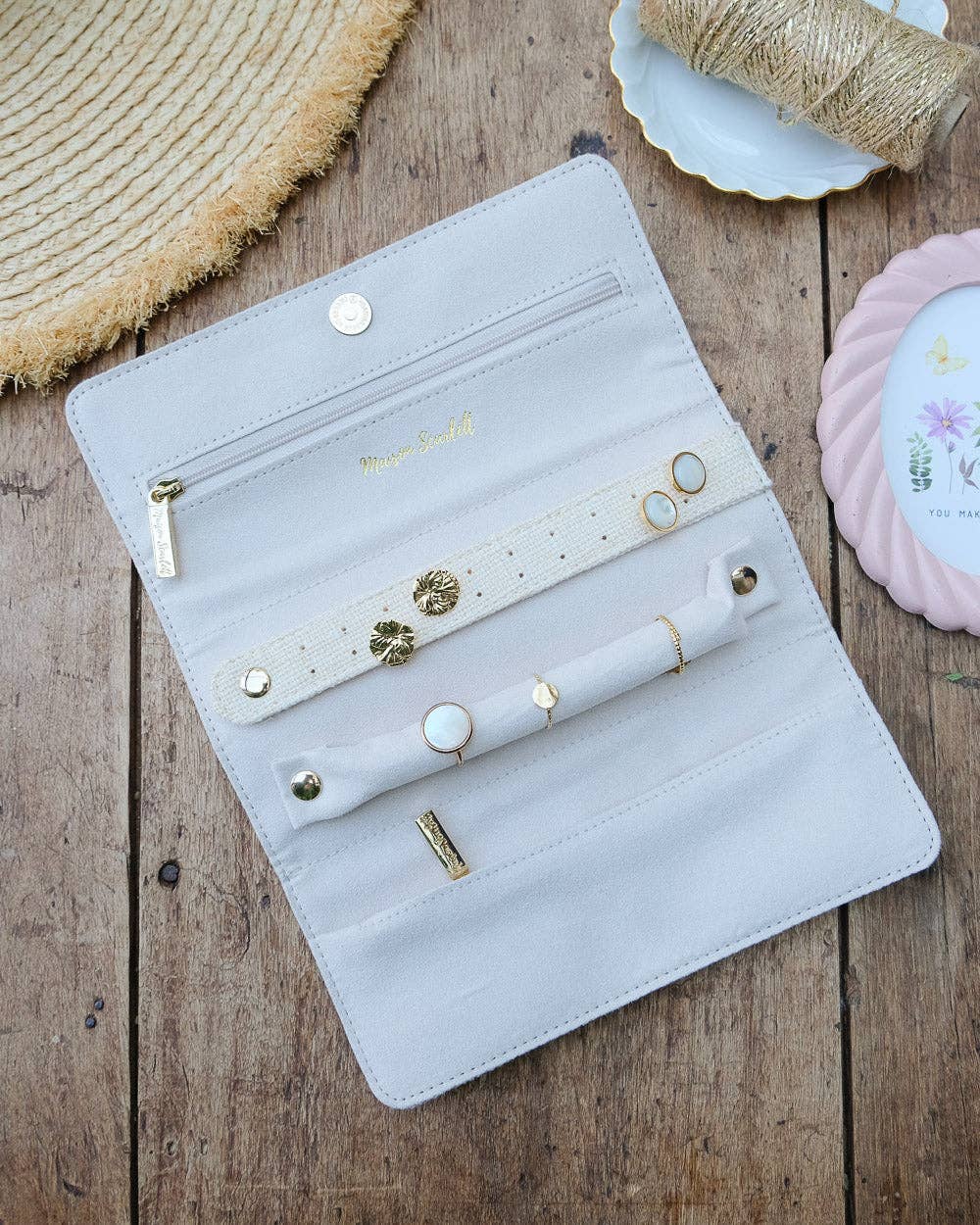 Pochette à bijoux Catherine - Effet lin Bleu