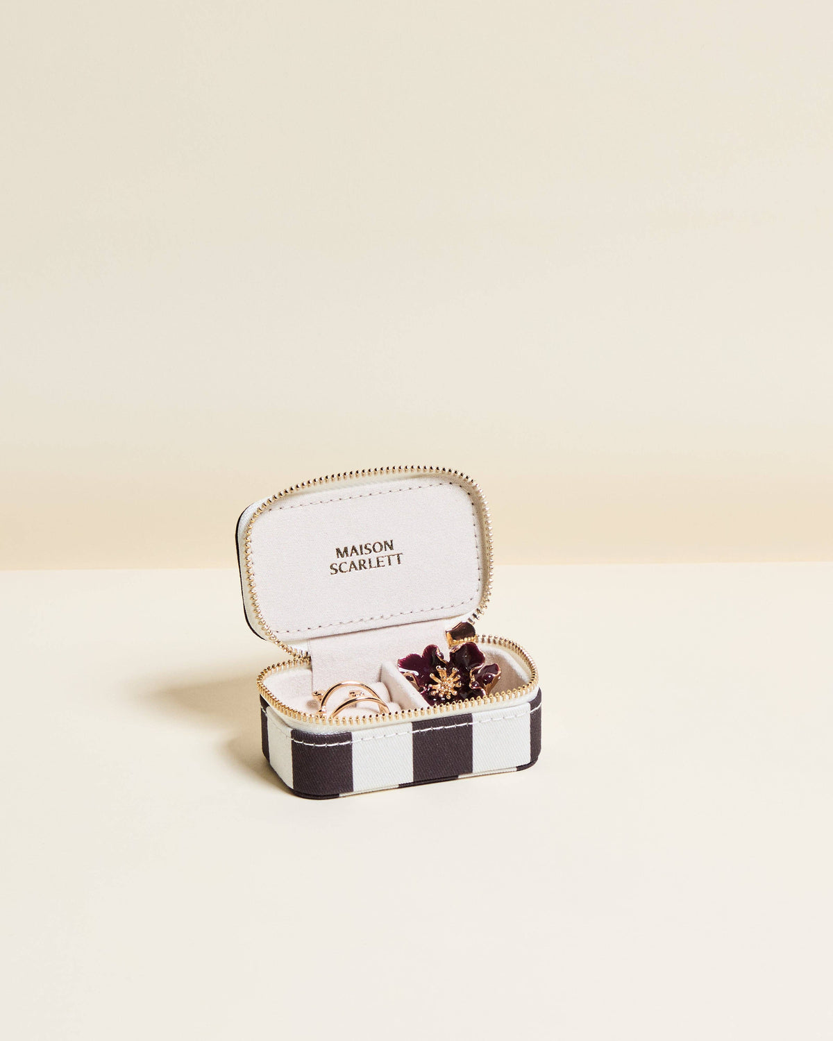 Boîte à bijoux Marie - Rayures Crème / Réglisse