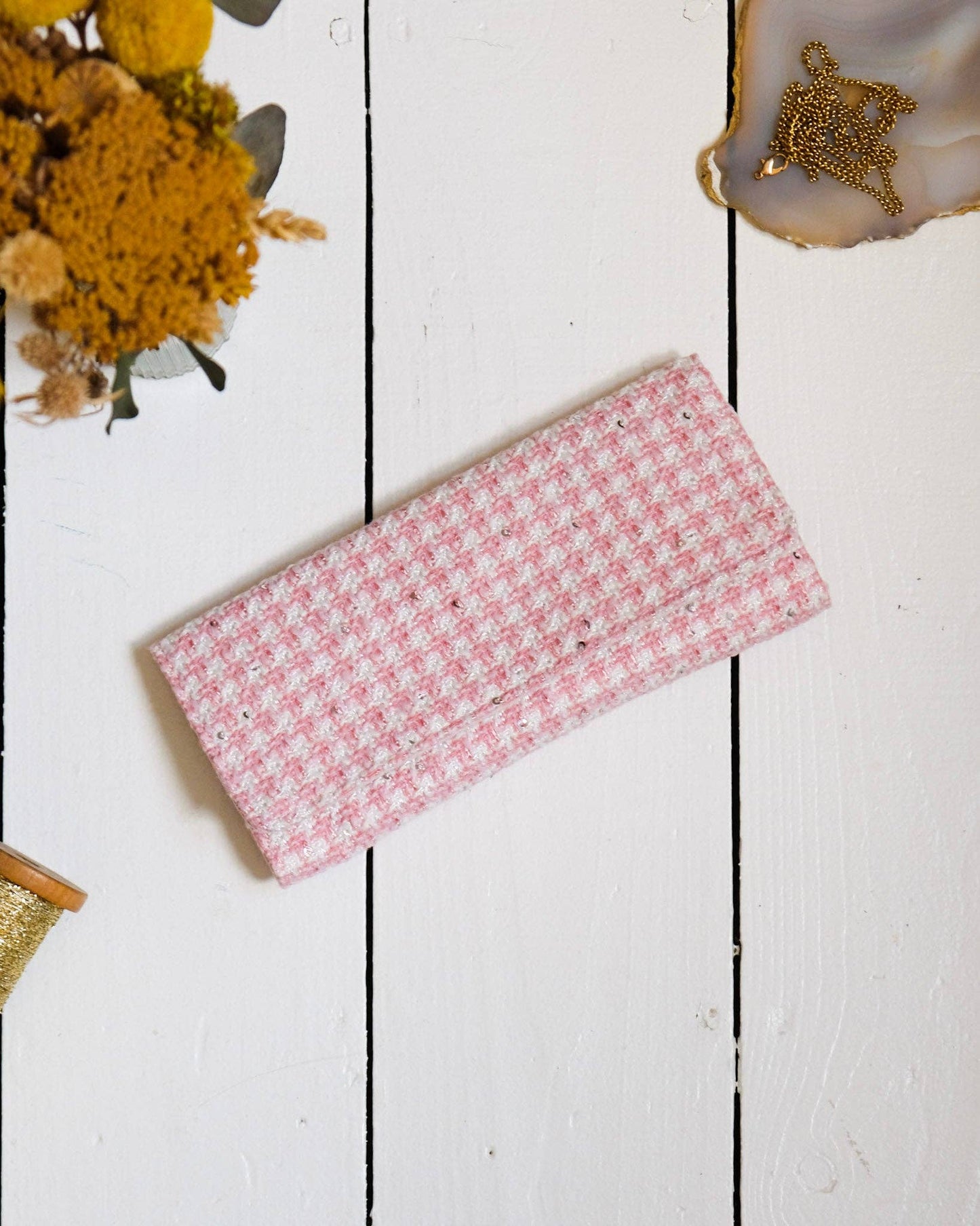 Pochette à bijoux Catherine - Pied de poule Rose