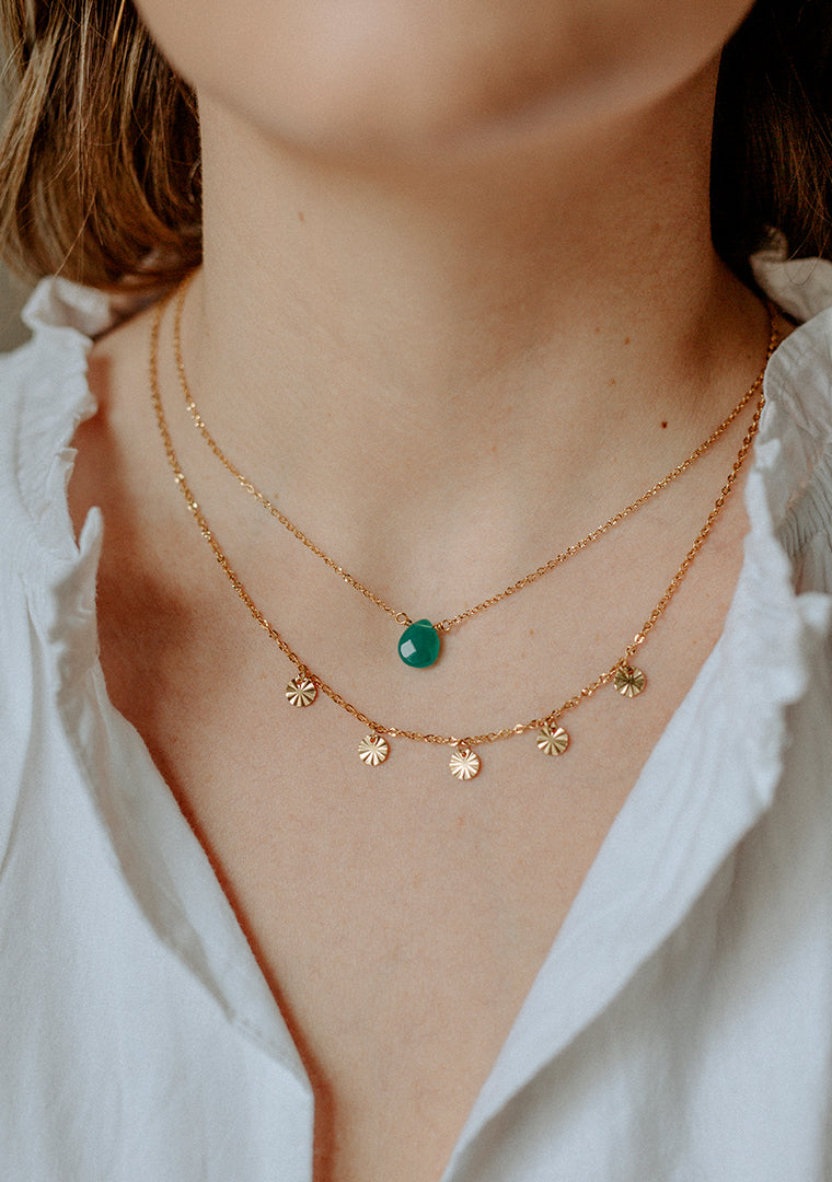 Collier Romy - Jade teintée vert foncé