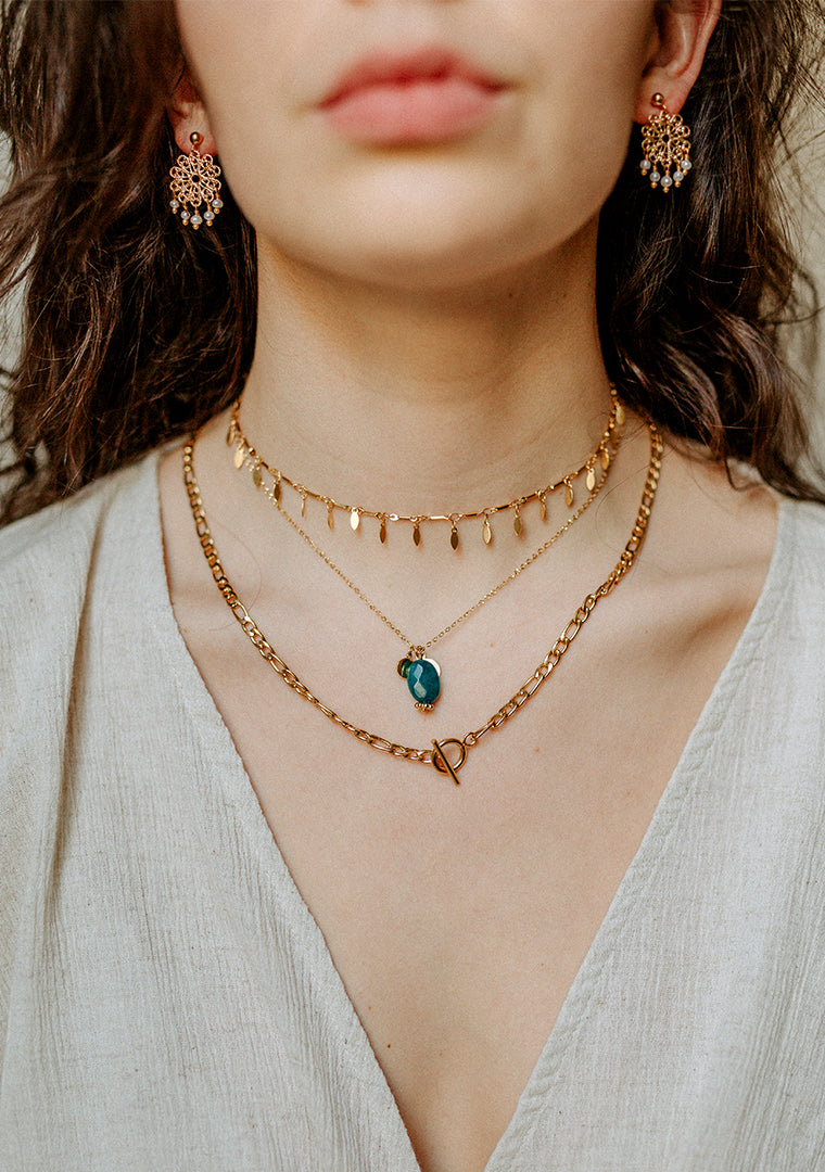 Collier Lina - Jade teintée bleue