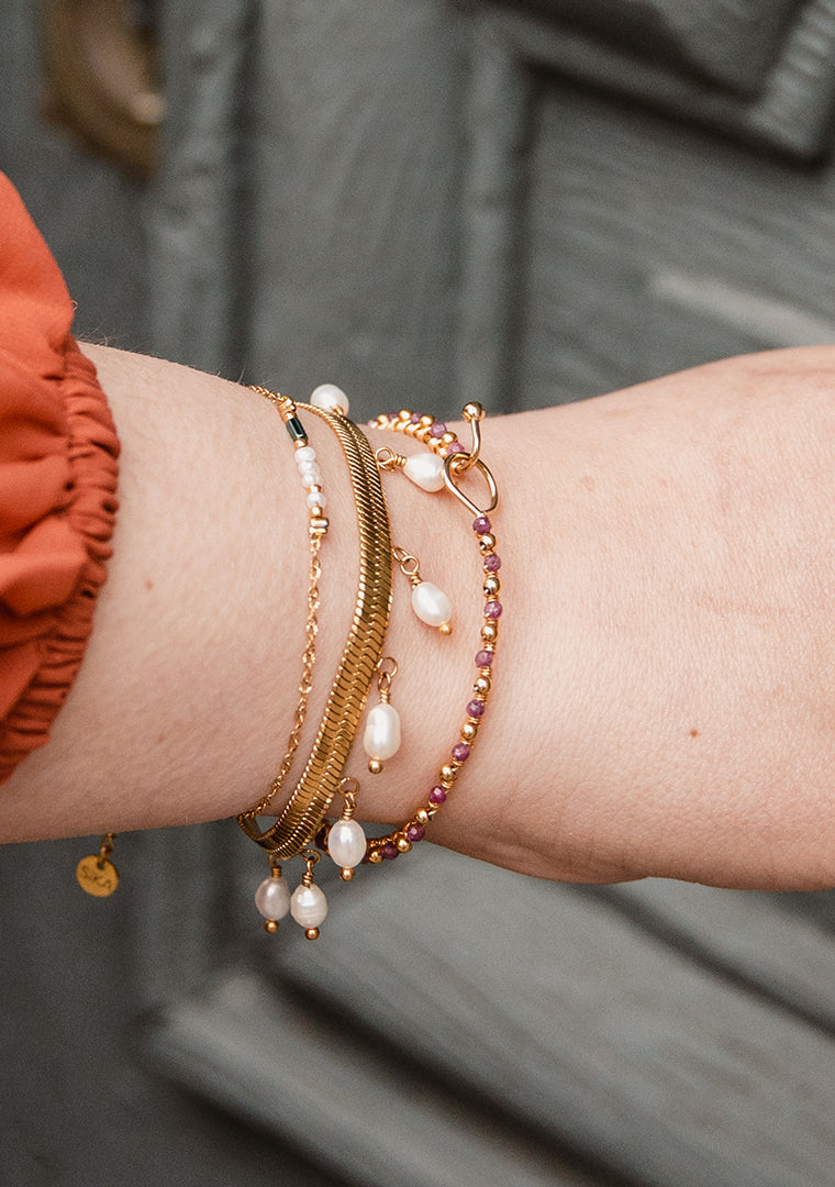 Bracelet Baya - Perles d’eau douce & Hématite kaki