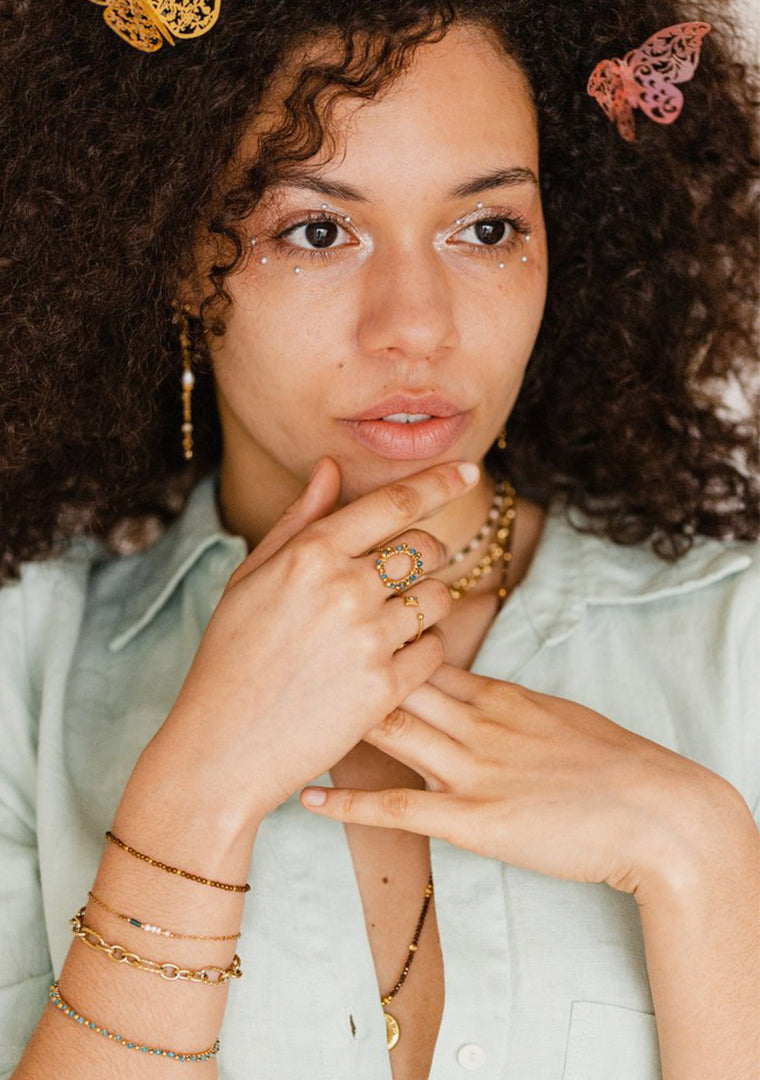 Bracelet Baya - Perles d’eau douce & Hématite kaki