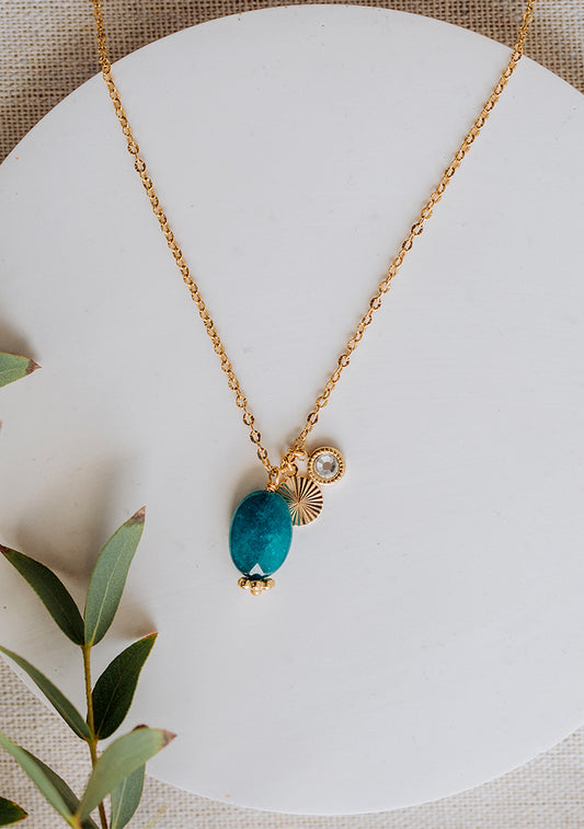 Collier Lina - Jade teintée bleue