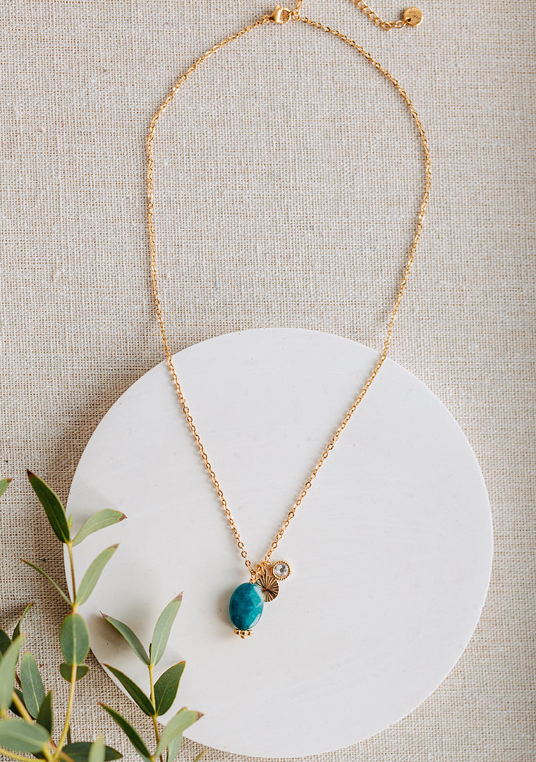 Collier Lina - Jade teintée bleue