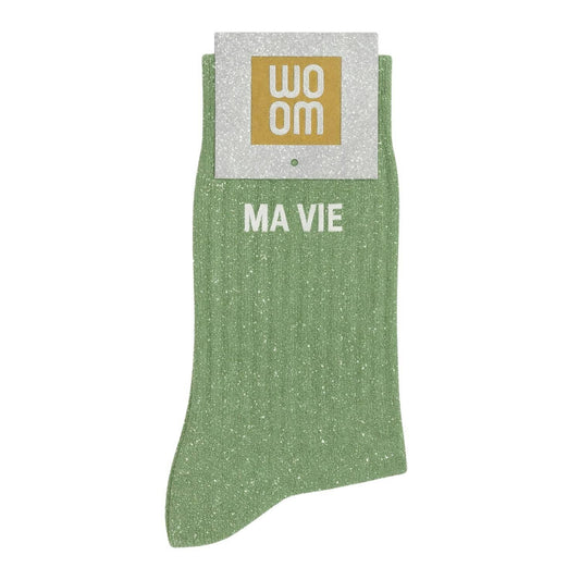 Chaussettes à Paillettes à Message "Ma Vie" Vert Amande