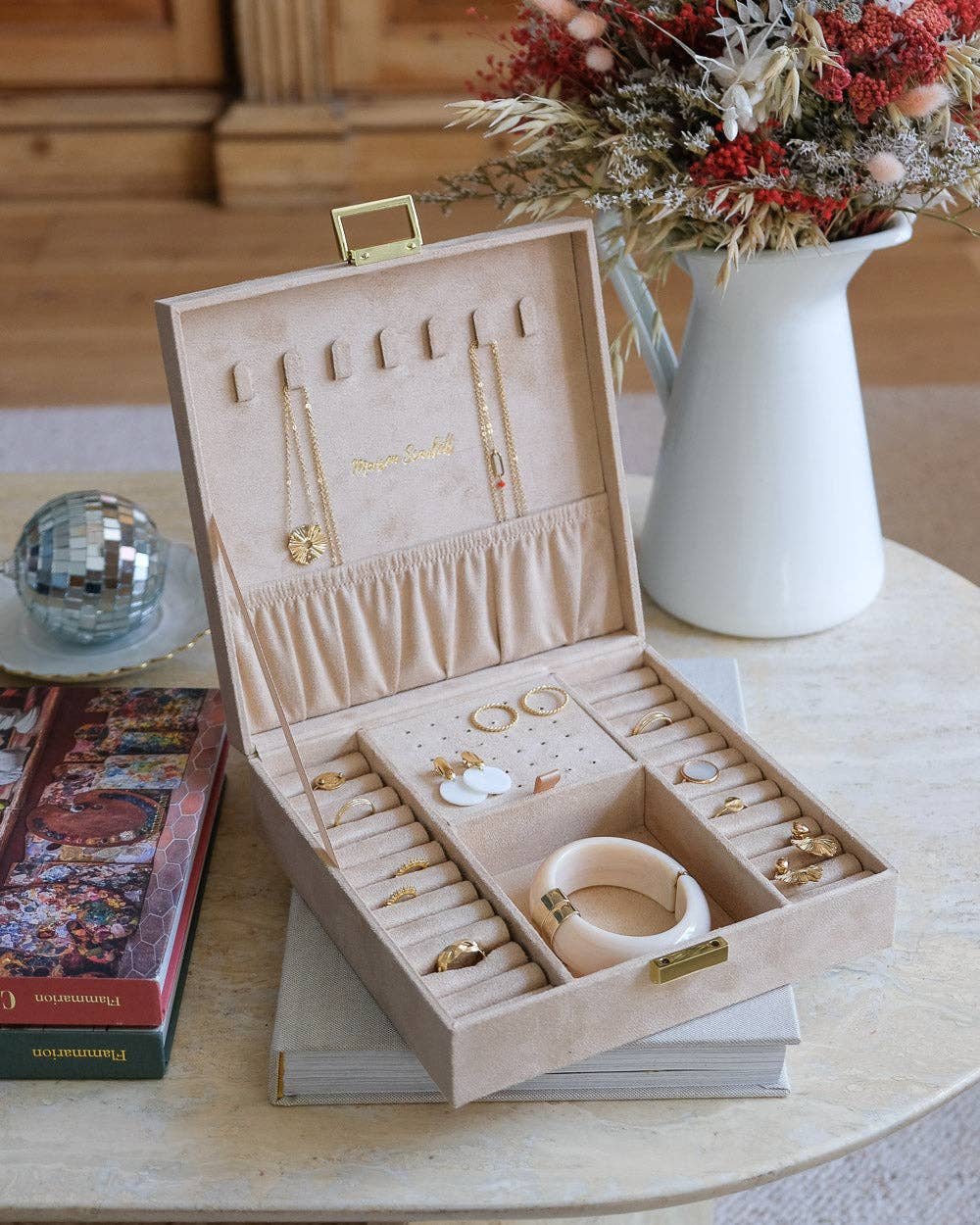 Boîte à bijoux Anne - Velours  Beige
