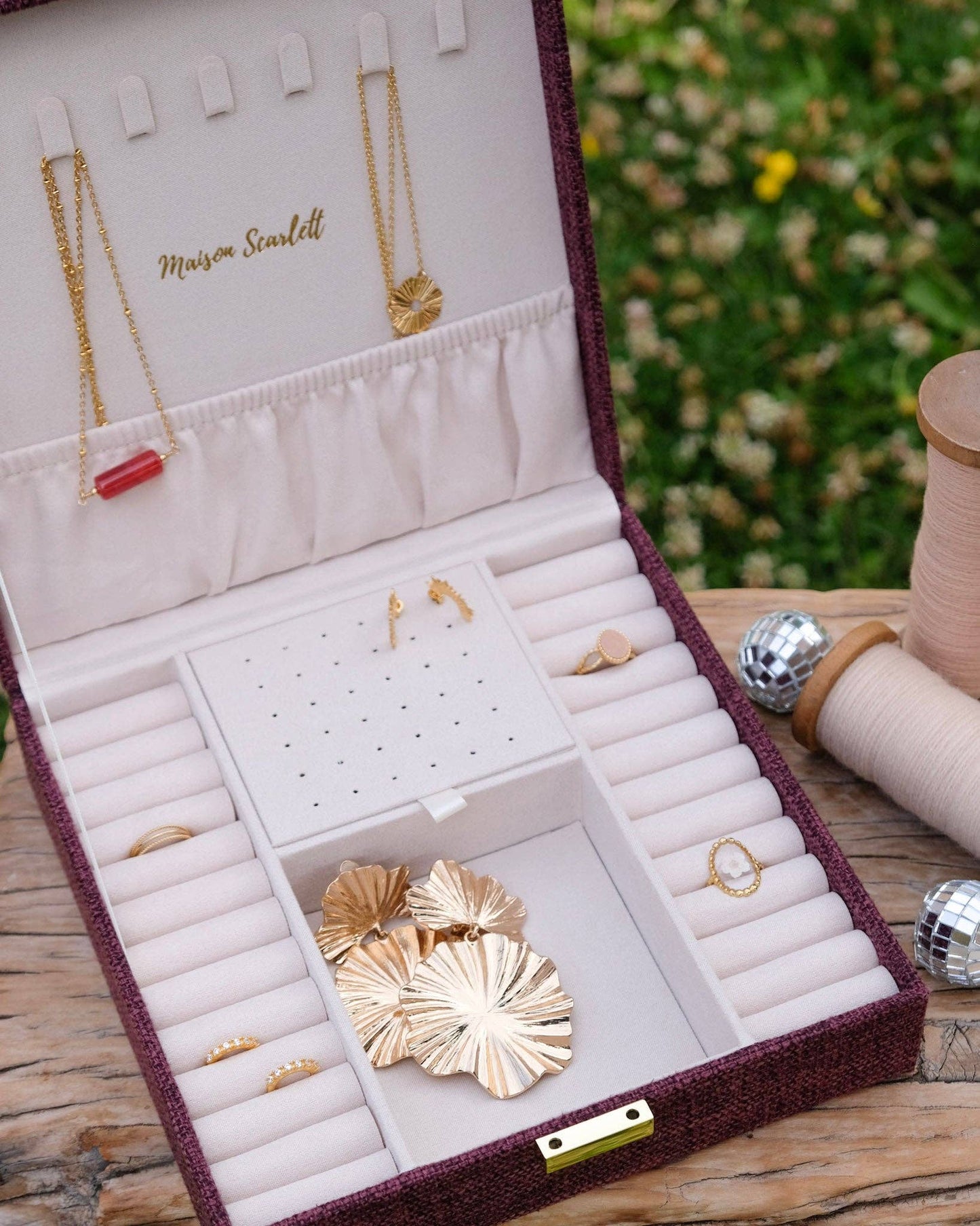Boîte à bijoux Anne - Effet lin Beige