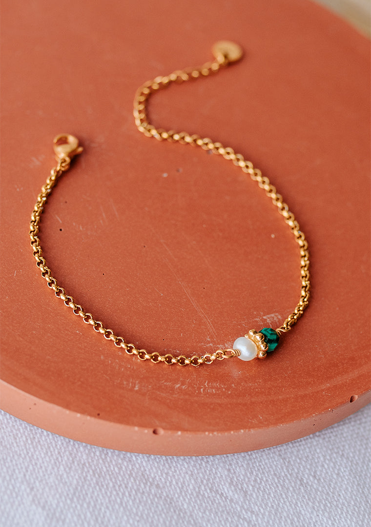 Bracelet Tisha - Malachite & Perle d’eau douce