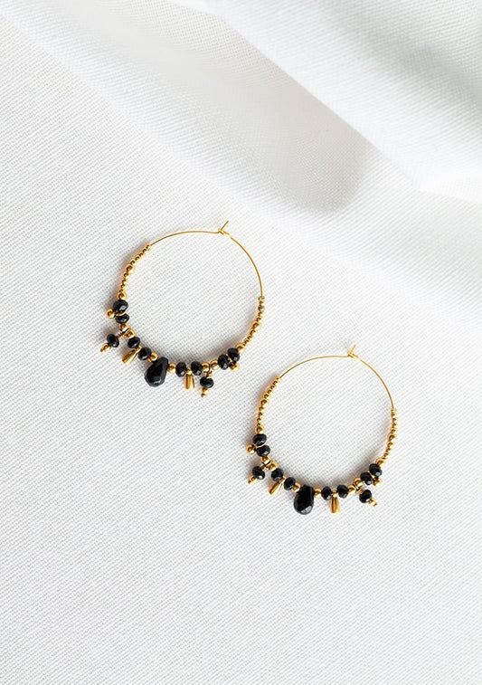 boucles d oreilles creoles alya en acier inoxydable or jade noire agathe noire et sika bijoux