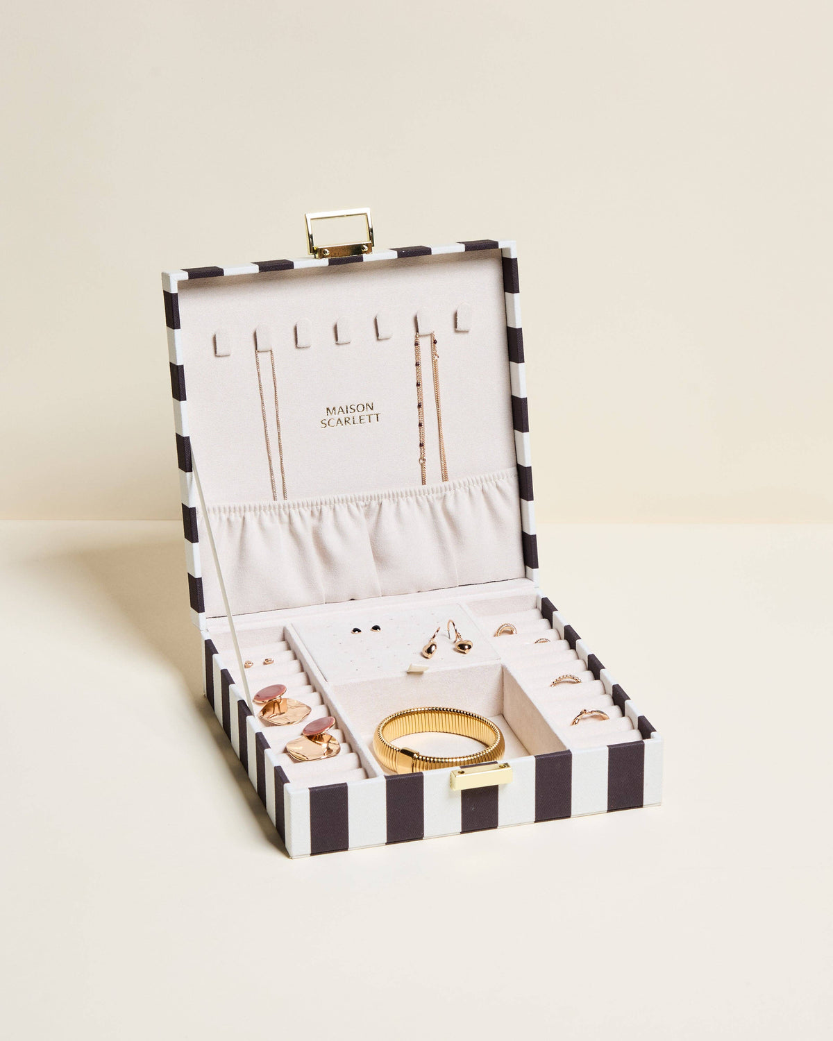 Boîte à bijoux Anne - Rayures Crème / Réglisse