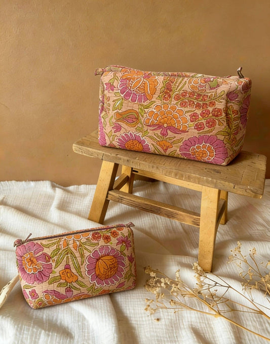 Trousse de toilette matelassée - Roseline orange - Taille M