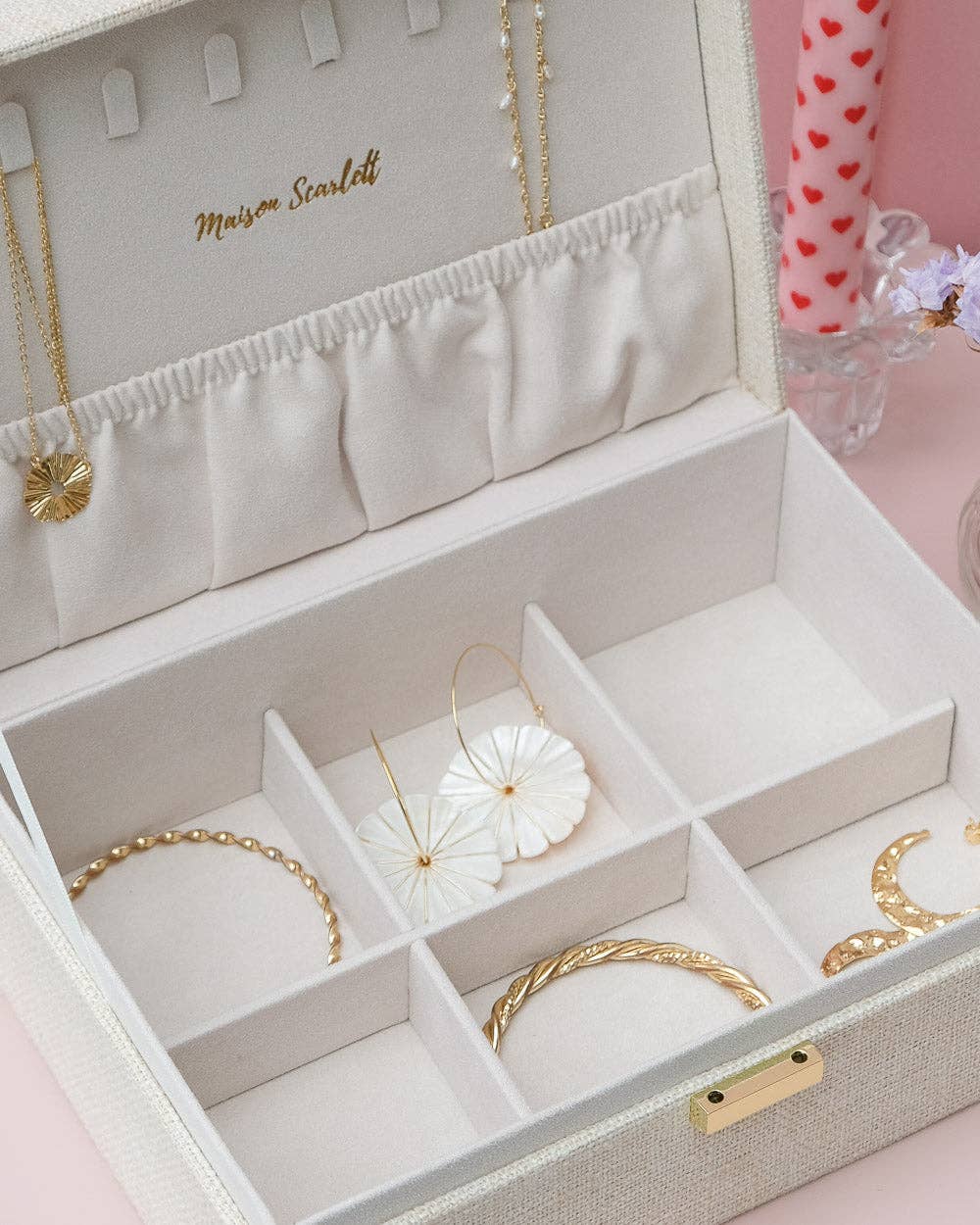 Boîte à bijoux Louise - Effet lin Beige