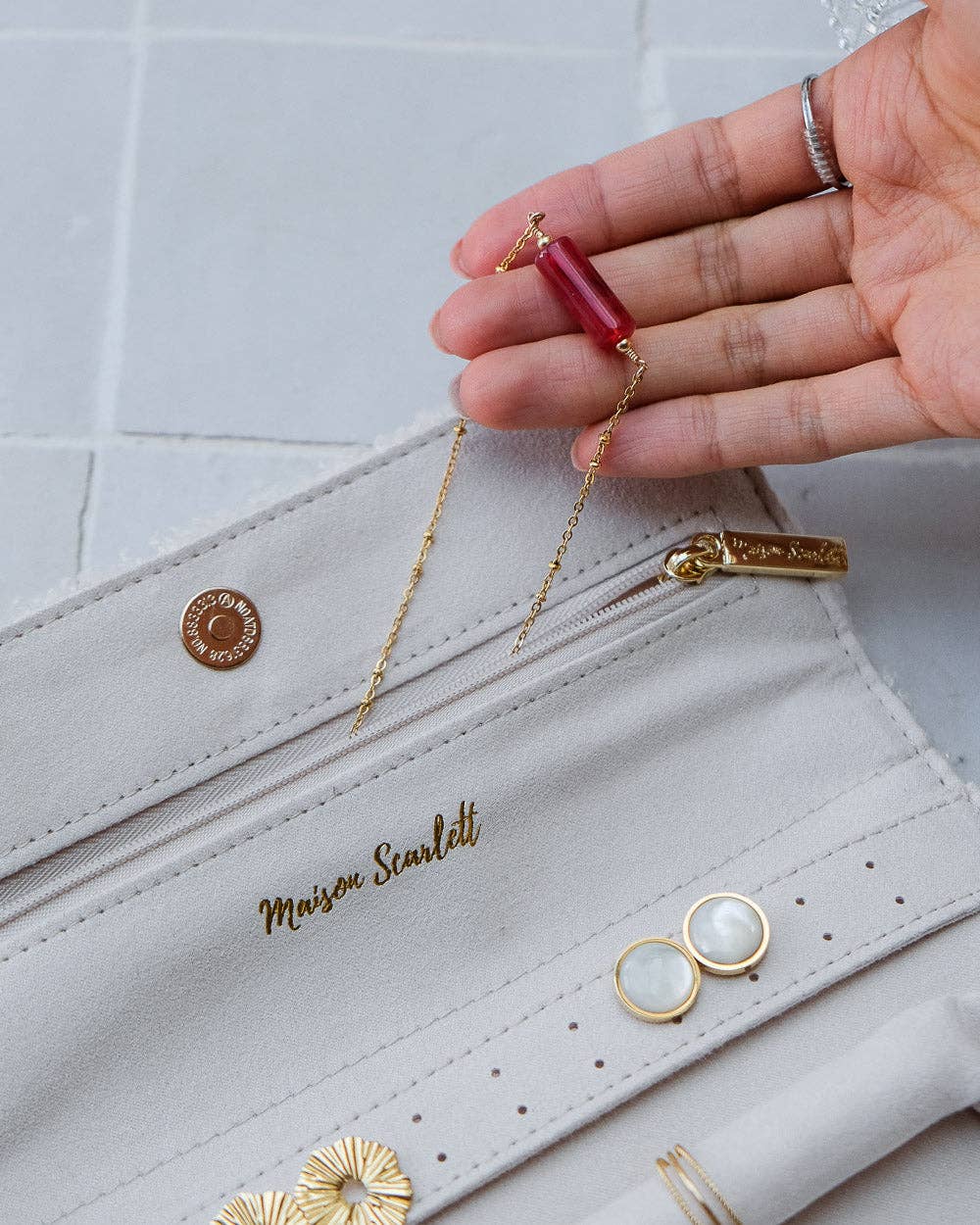 Pochette à bijoux Catherine - Moumoute Blanc