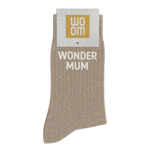 Chaussettes à Paillettes à Message "Wonder Mum" Beige