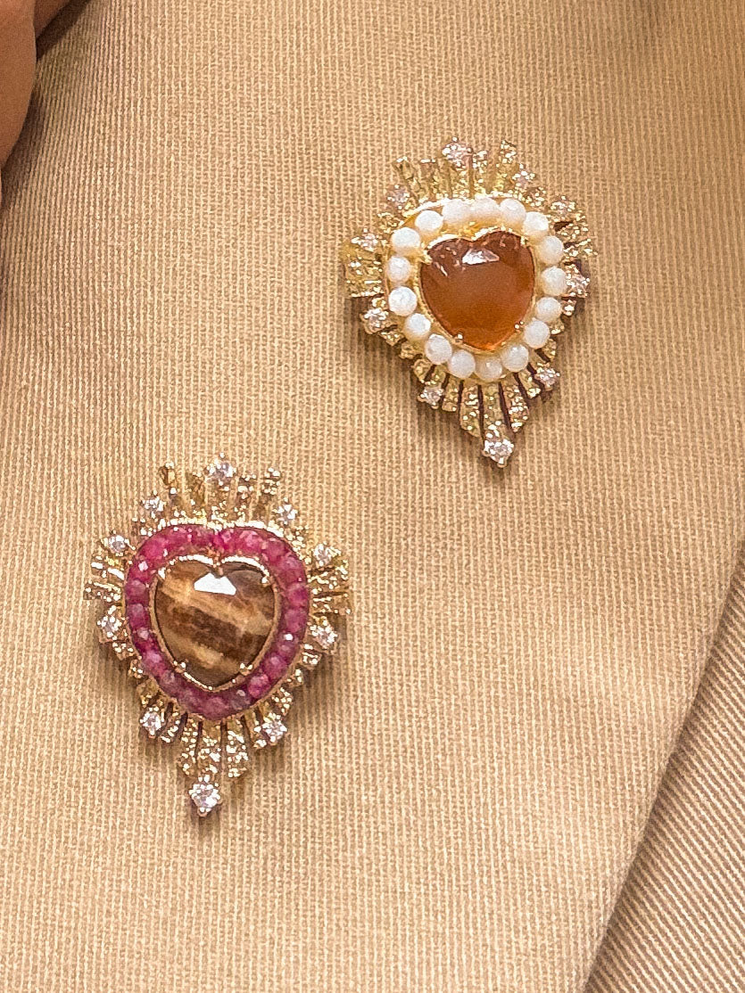 Broche Corazon - Beige & Rose