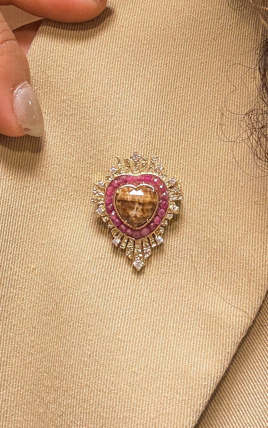 Broche Corazon - Beige & Rose