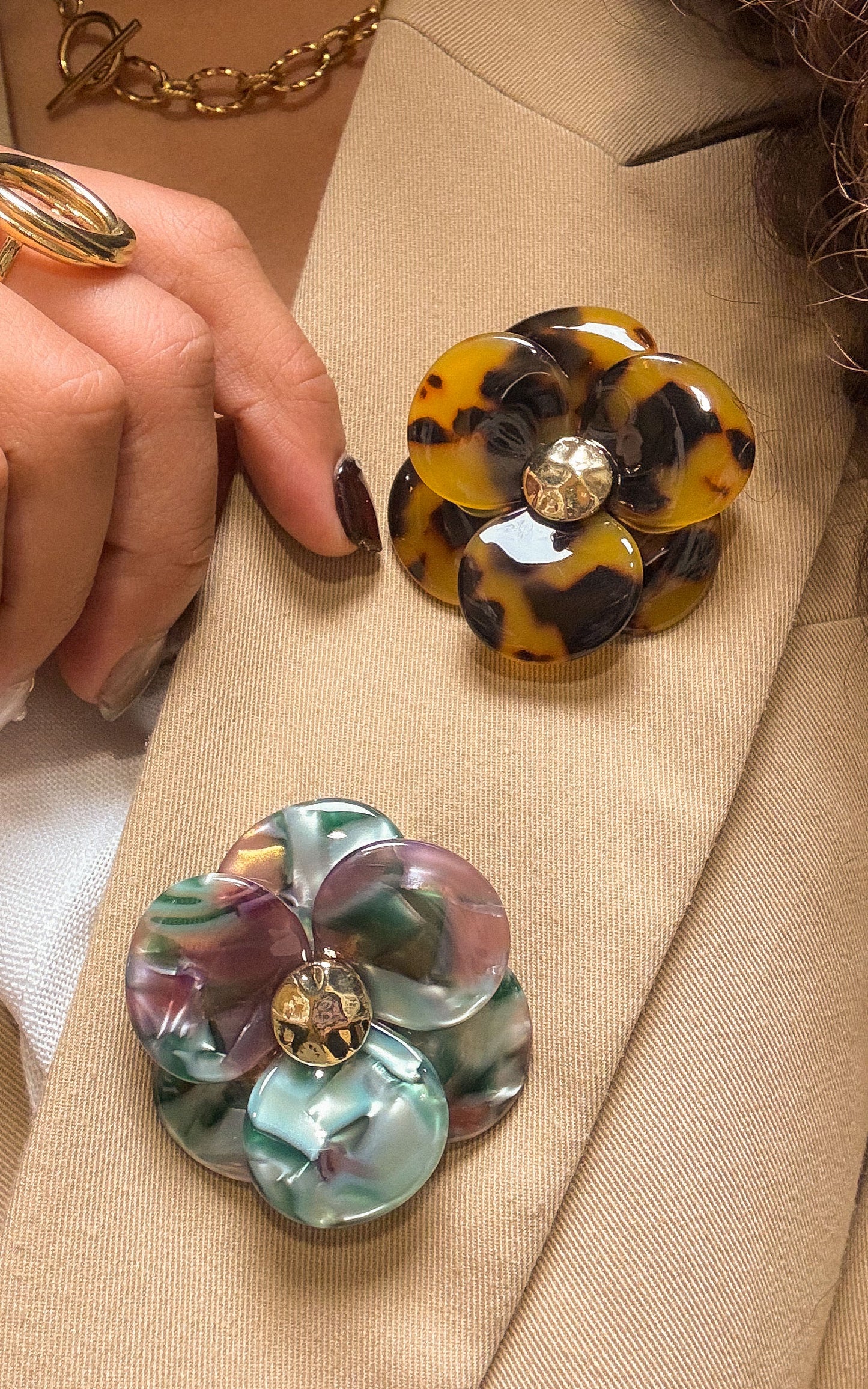 Broche Camélia - Marron