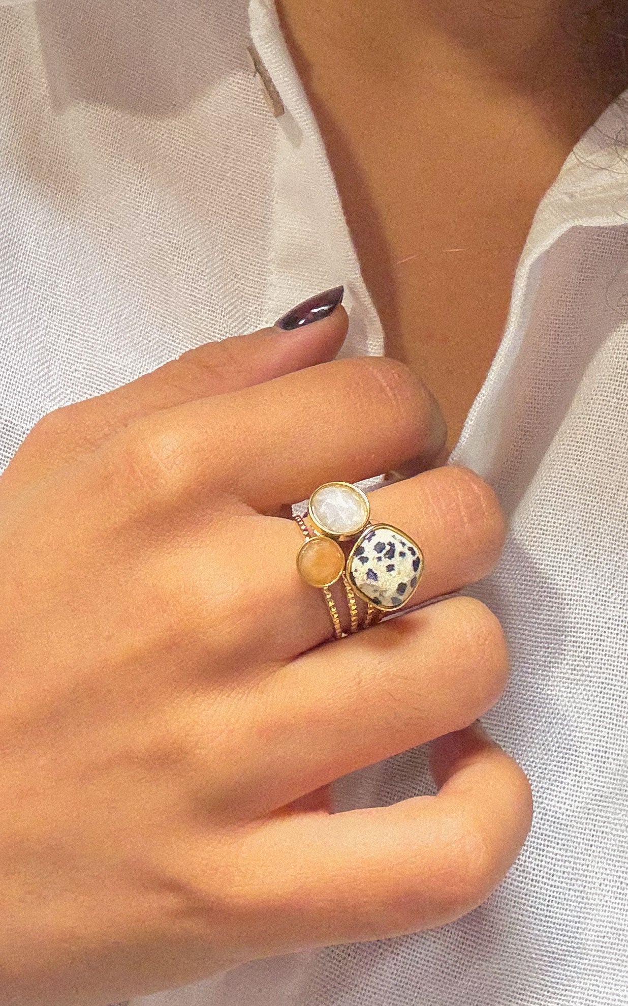 Bague Idriss - Jaspe dalmatien & Agate