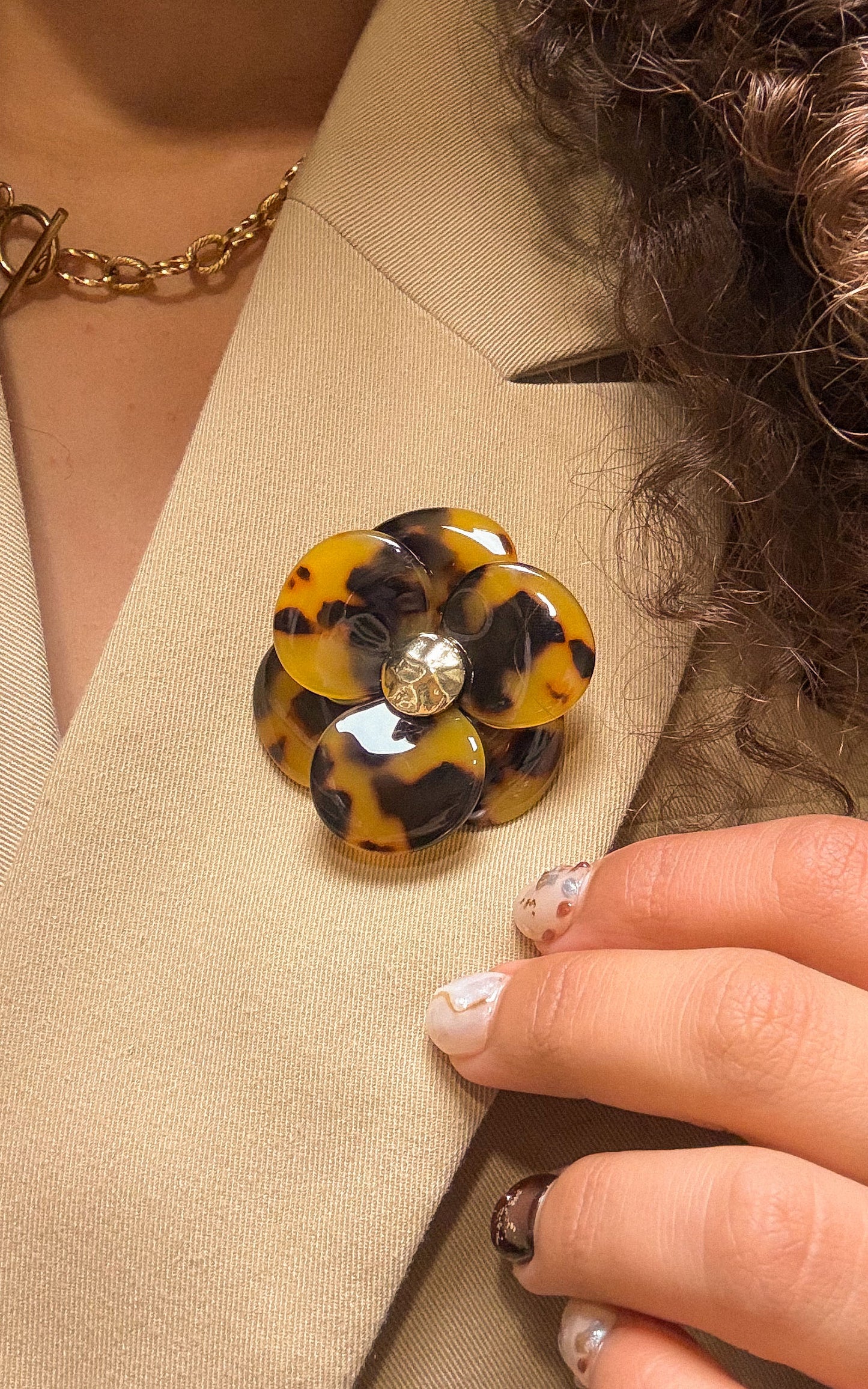 Broche Camélia - Marron