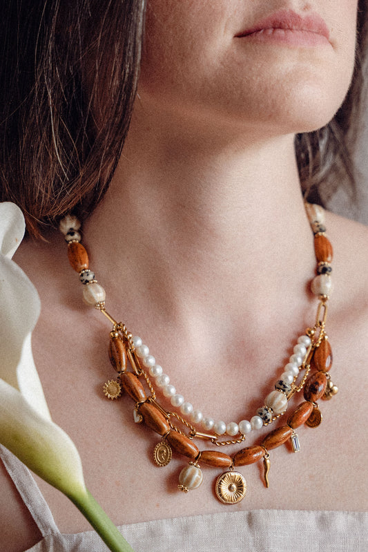 Collier Telma - Perles d'eau douce & Camel