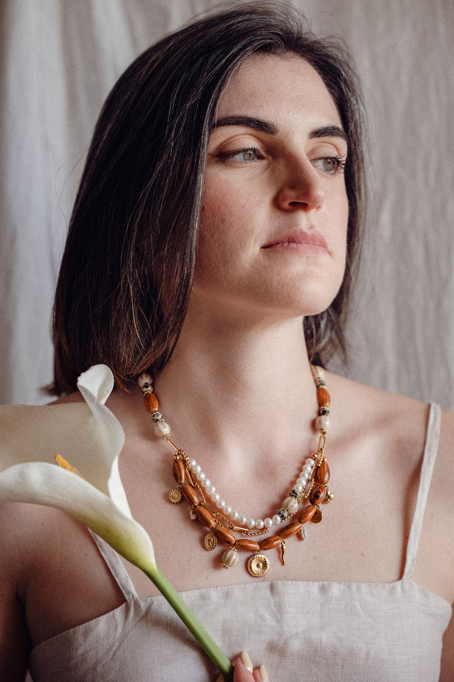 Collier Telma - Perles d'eau douce & Camel
