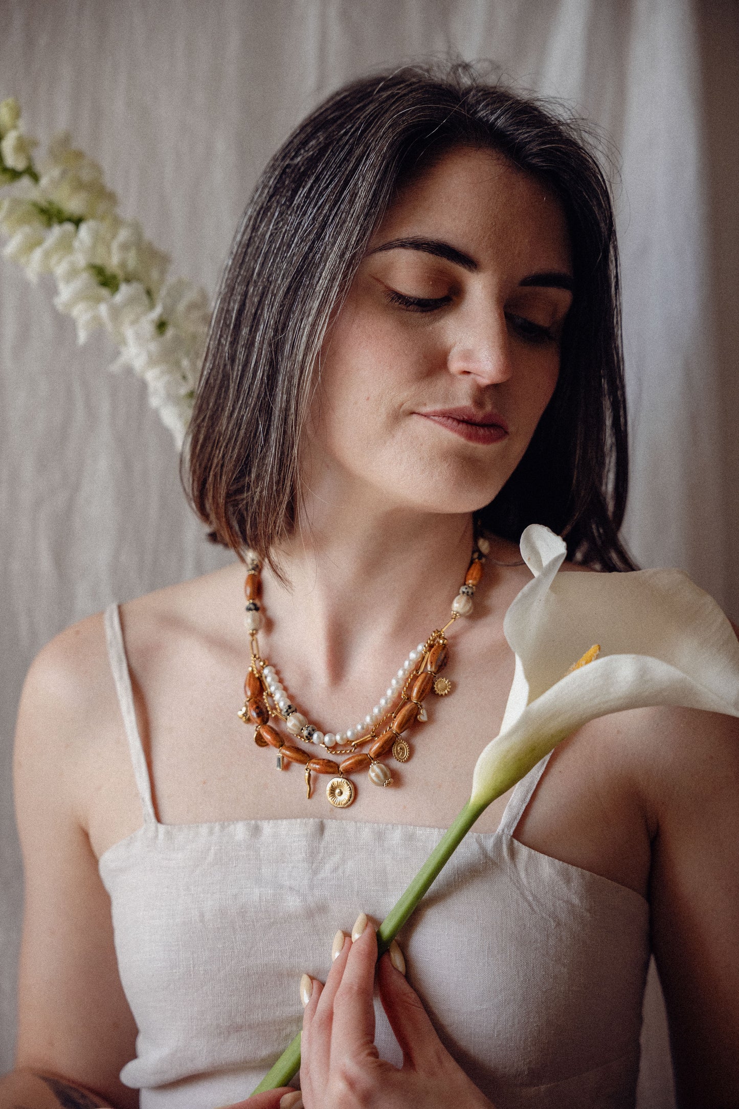 Collier Telma - Perles d'eau douce & Camel