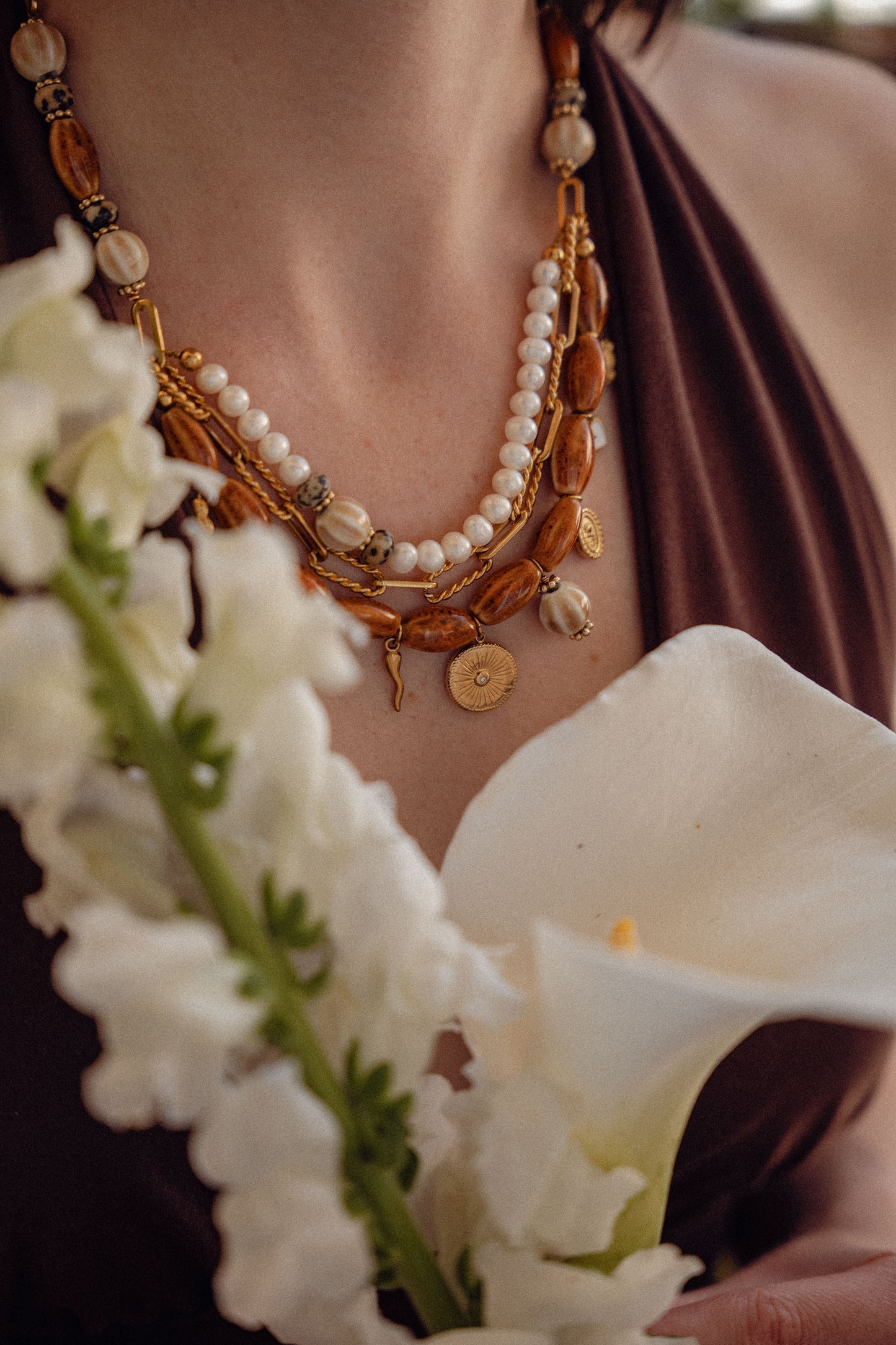 Collier Telma - Perles d'eau douce & Camel
