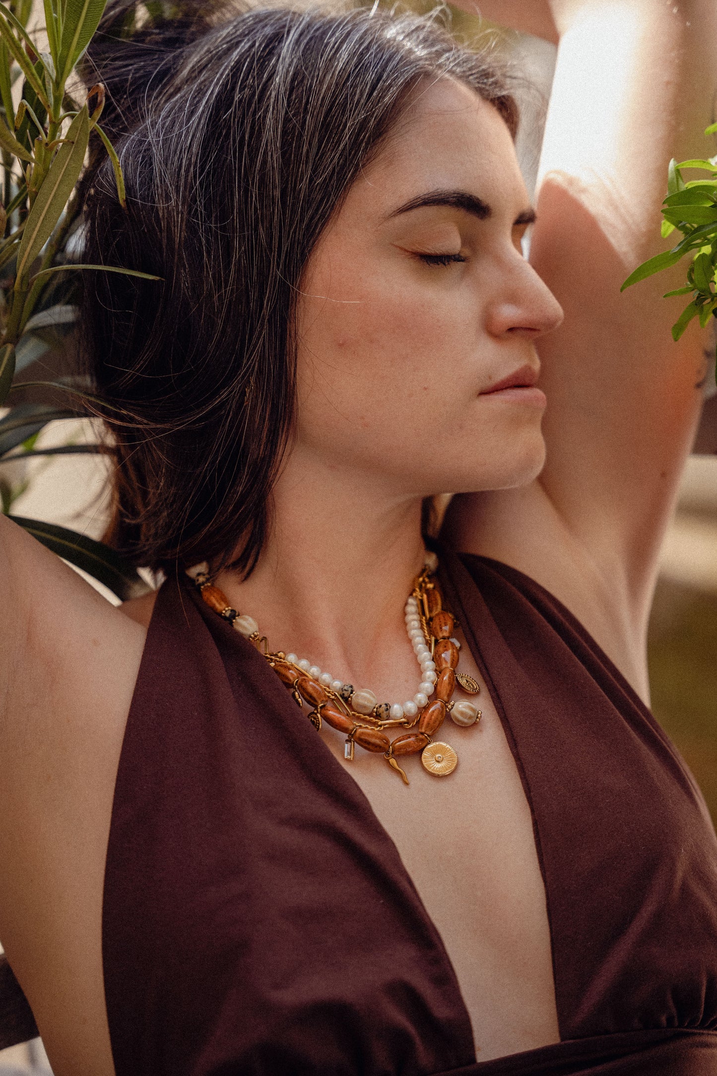 Collier Telma - Perles d'eau douce & Camel