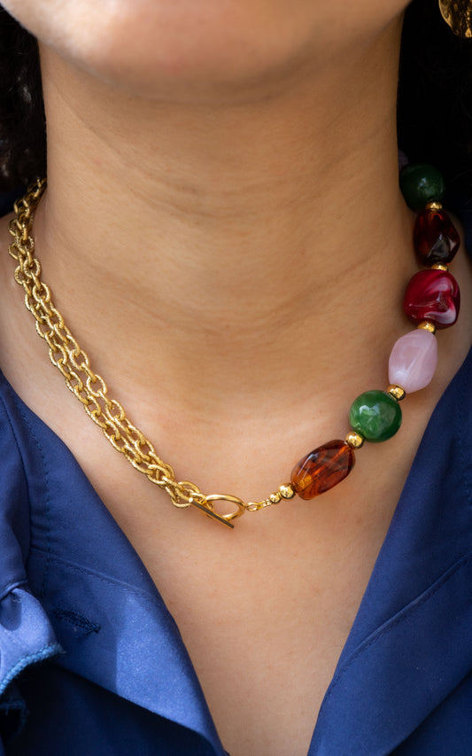 Collier Billie - Multicolore Rose, Bordeaux & Vert