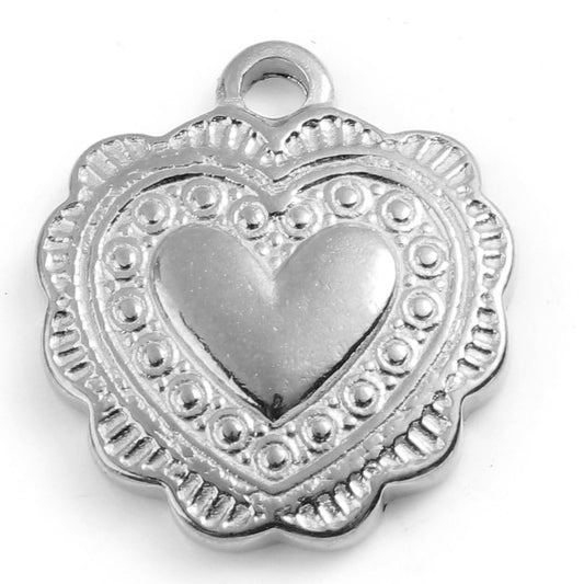 Charms Coeur décoré - Argent