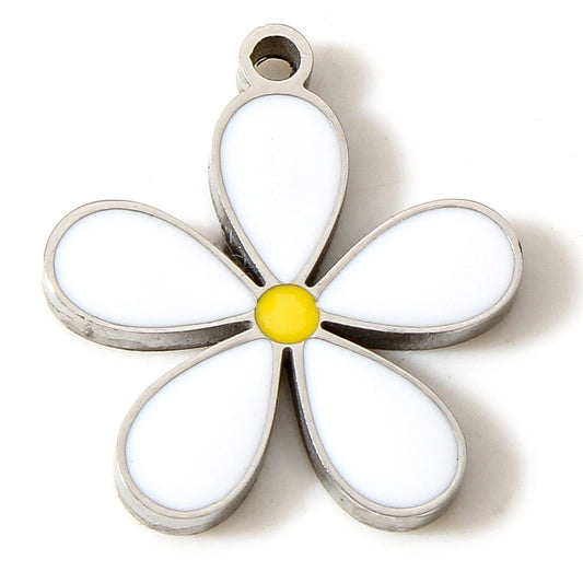 Charms Fleur Marguerite Grande - Email blanc & Jaune - Argent