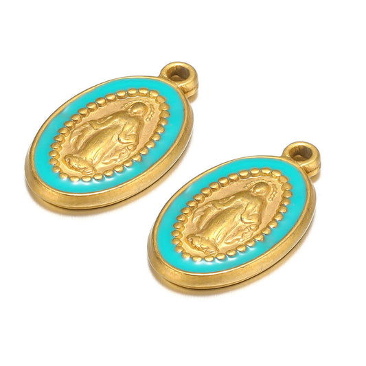 Charms Vierge Marie - Email Turquoise