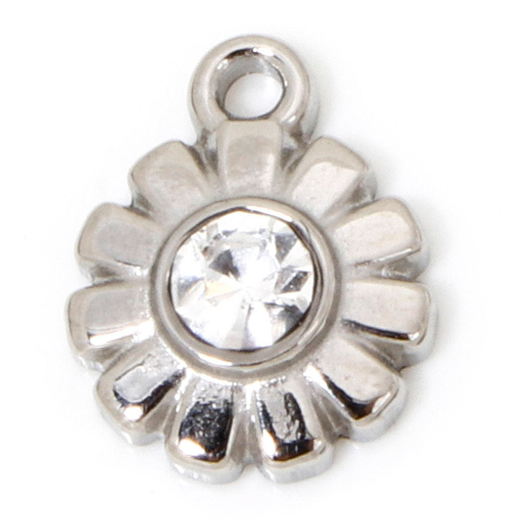 Charms Soleil Fleur - Strass blanc - Argent
