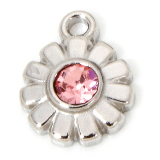 Charms Soleil Fleur - Strass rose - Argent