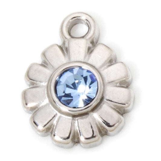 Charms Soleil Fleur - Strass bleu - Argent