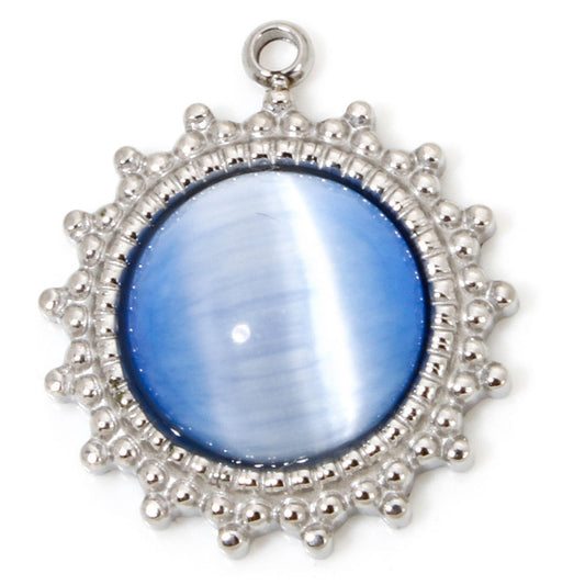 Charms Pierre Oeil de chat Bleu - Argent