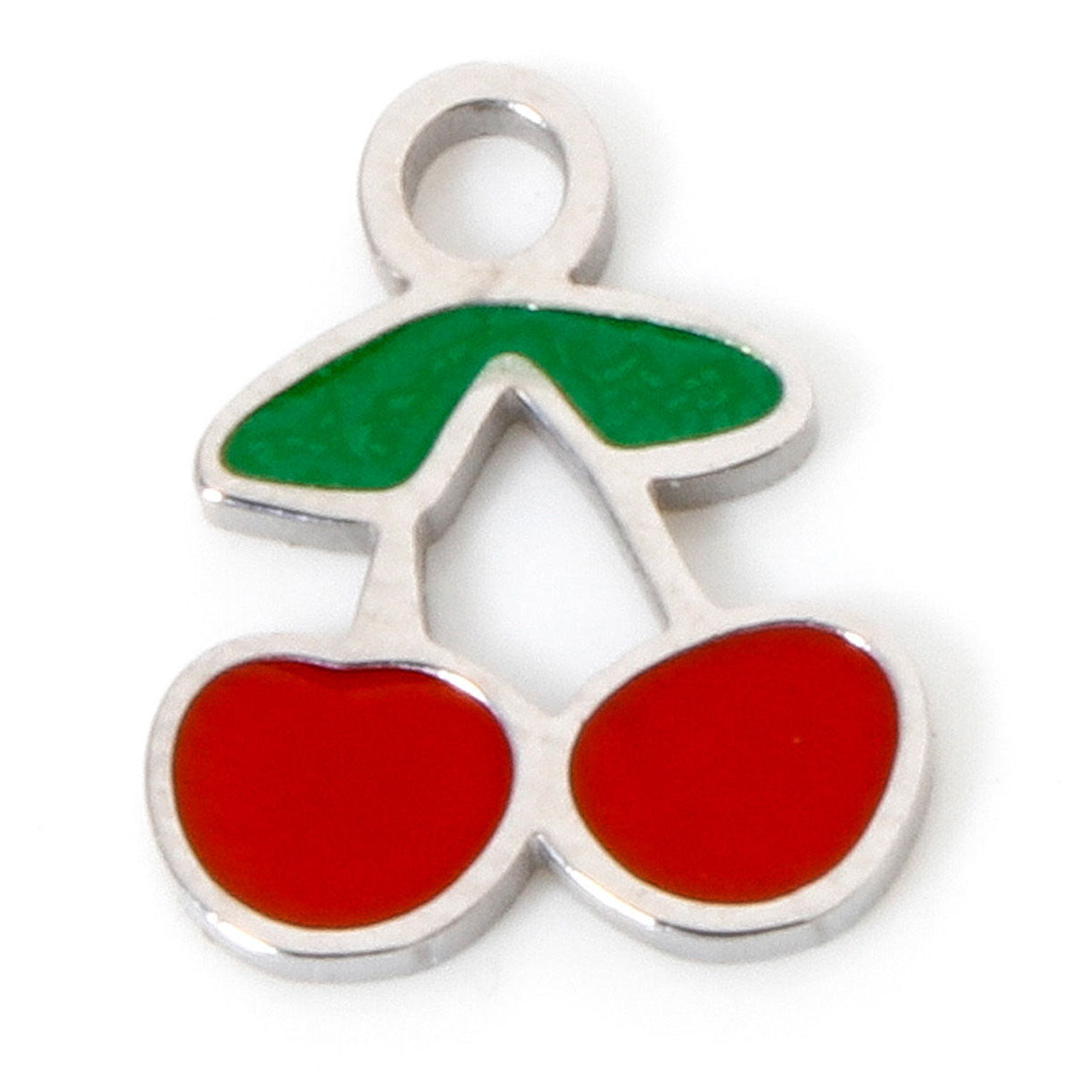 Charms Cerise petite émail rouge et verte - Argent
