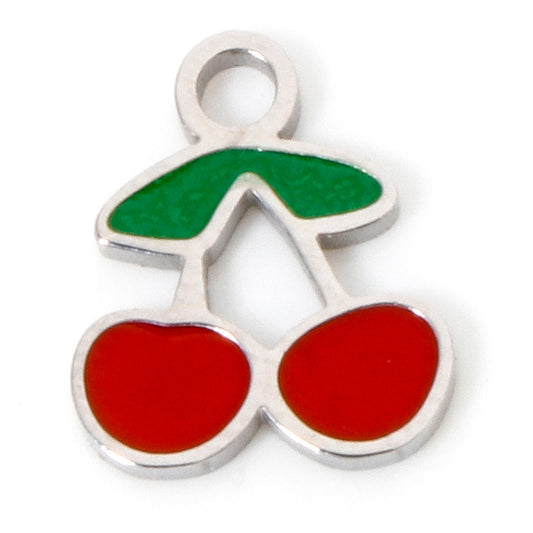 Charms Cerise petite émail rouge et verte - Argent
