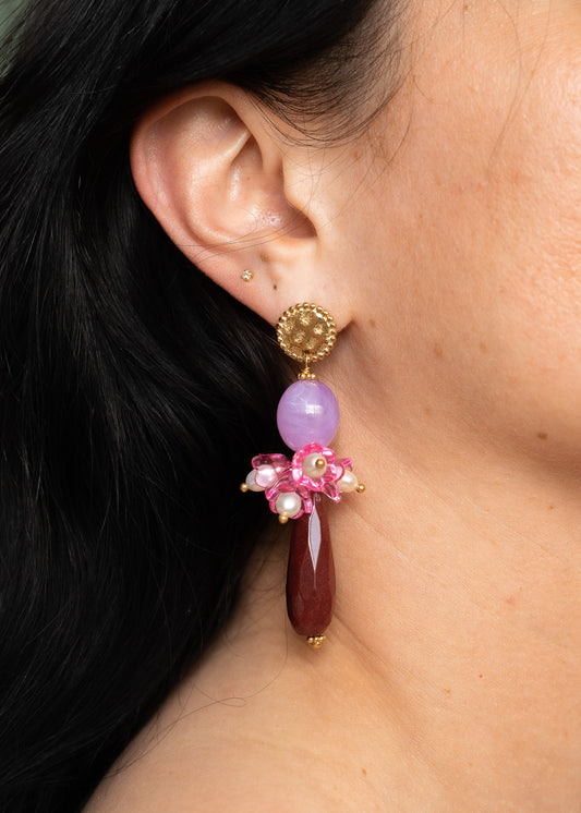 Boucles Azalée - Multi-pierres Bordeaux