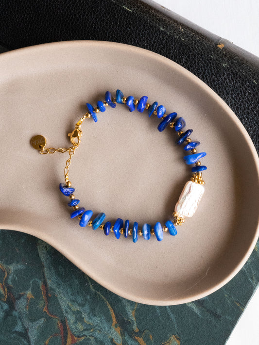 Bracelet Owen - Coquillages bleus et Perles d'eau douce