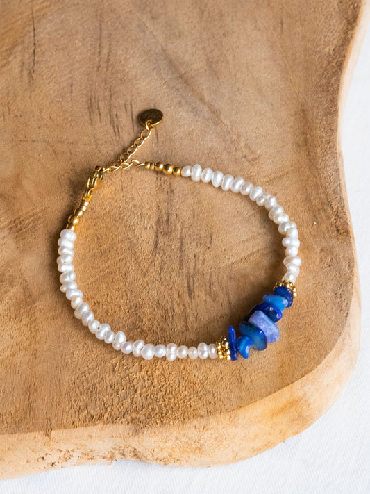 Bracelet Evan - Coquillages bleus et Perles d'eau douce