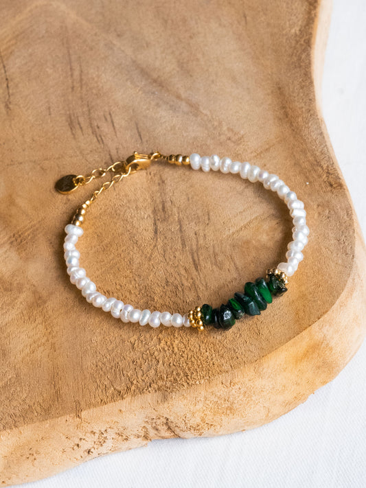 Bracelet Evan - Coquillages verts et Perles d'eau douce