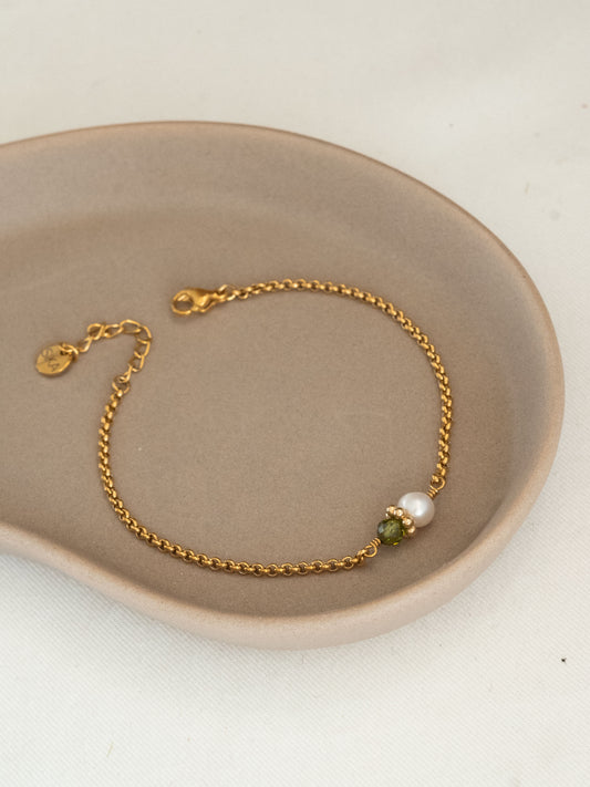 Bracelet Tisha - Zircon kaki & Perle d’eau douce