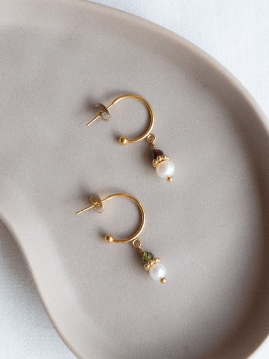 Mini créoles Tisha - Grenat & Zircon vert