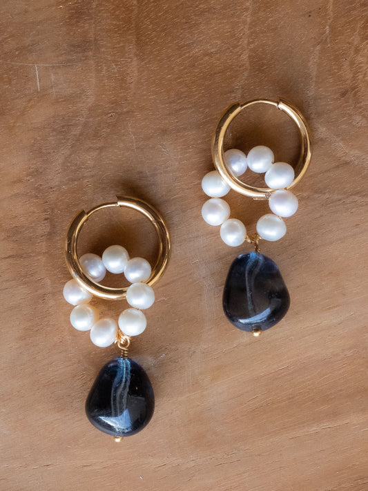 Boucles Abel - Perles d'eau douce & goutte bleue