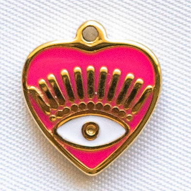 Charms Coeur émail rose foncé