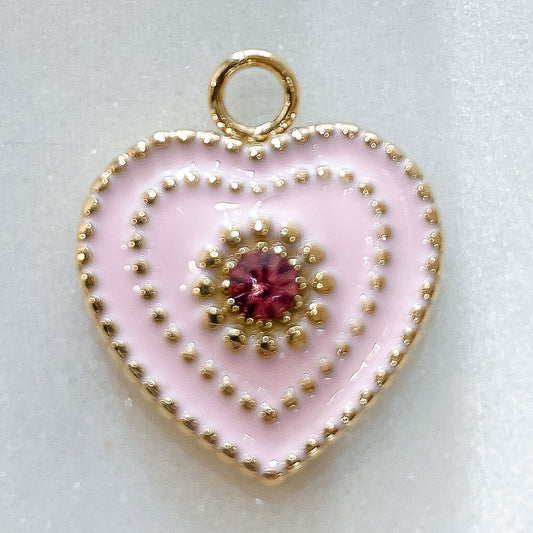 Charms coeur émail rose & strass